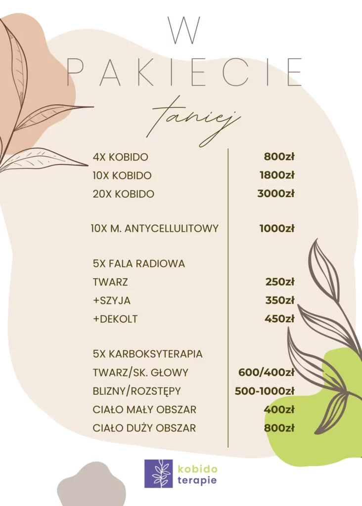Cennik usług salonu kosmetycznego kobido terapie.