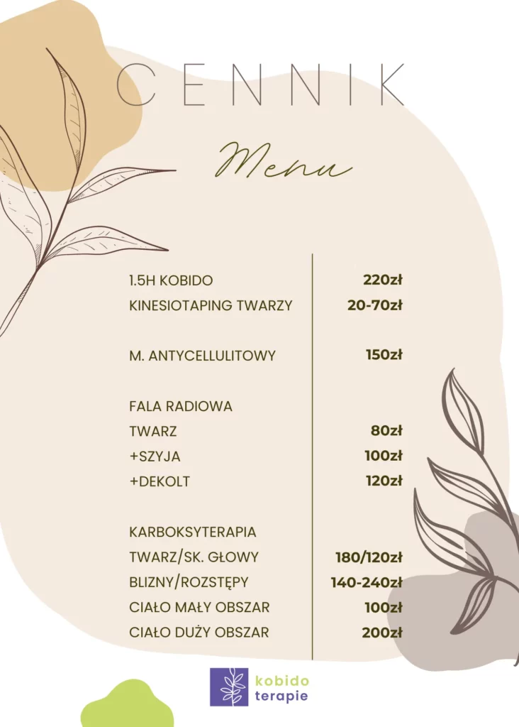 Cennik usług salonu kosmetycznego kobido terapie.